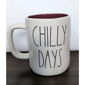 Rae Dunn Cozy Nights Chilly Days Ceramic Coffee Mug Colored Inside Large Magenta